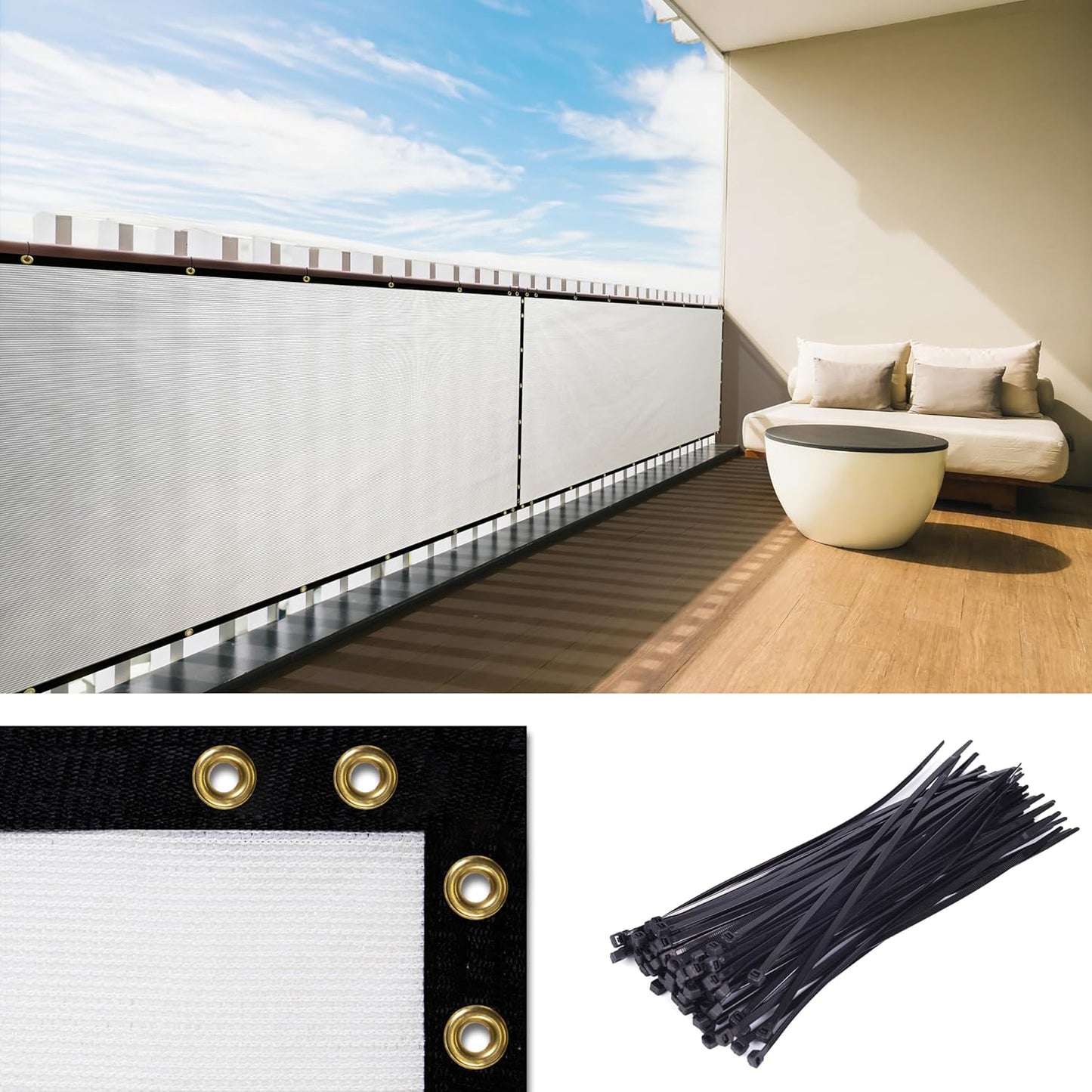 Royal Shade Custom Size 3ft x 168ft White Balcony Privacy Screen