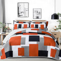 3 Piece Orange Grey Quilt Set California King - Modern Patchwork