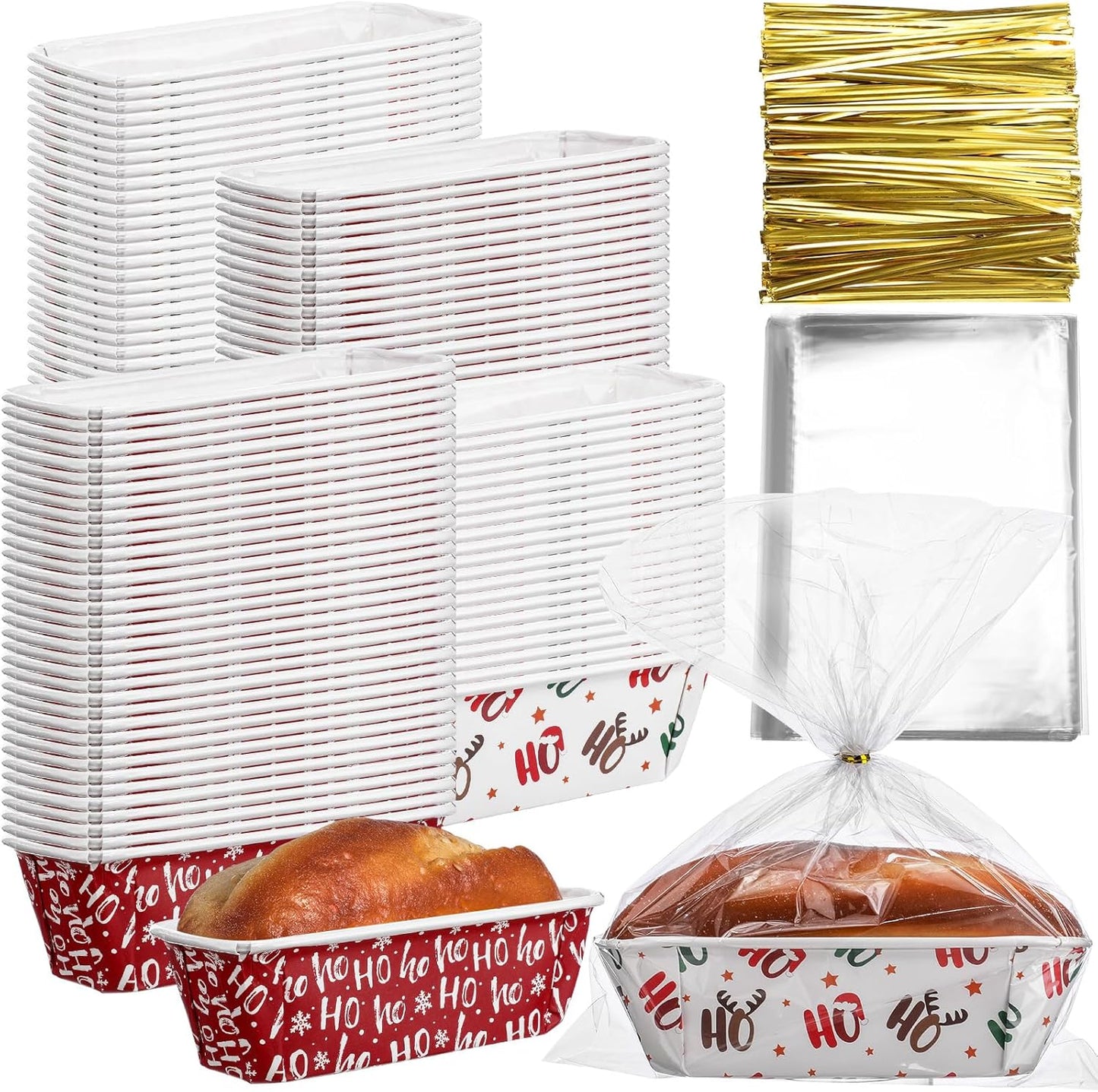Christmas Paper Loaf Pan Set for Baking and Storing Treats