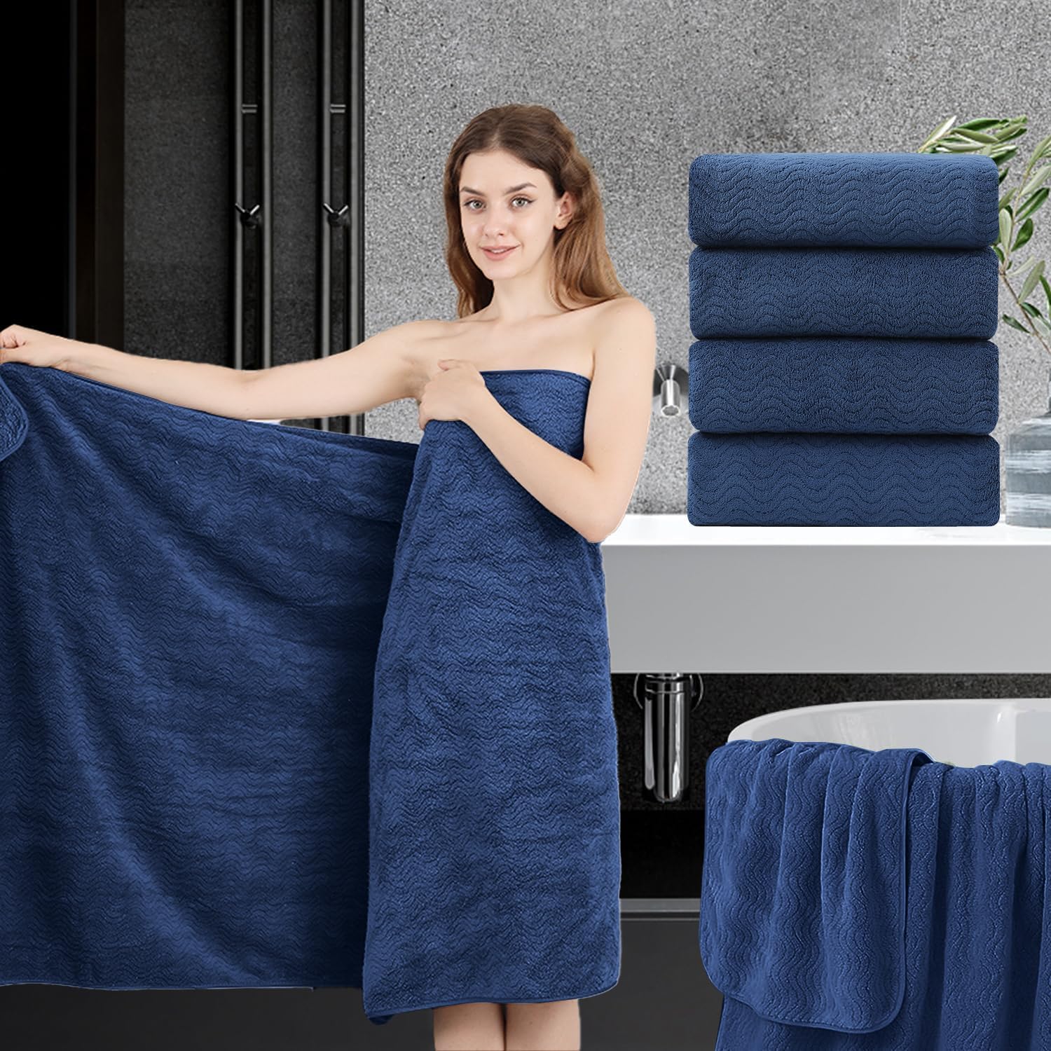 Oversized Bath Sheet Set 35x70 in Navy for Ultimate Comfort