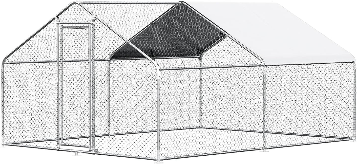 Large Metal Chicken Coop for Outdoor Poultry with Waterproof Cover