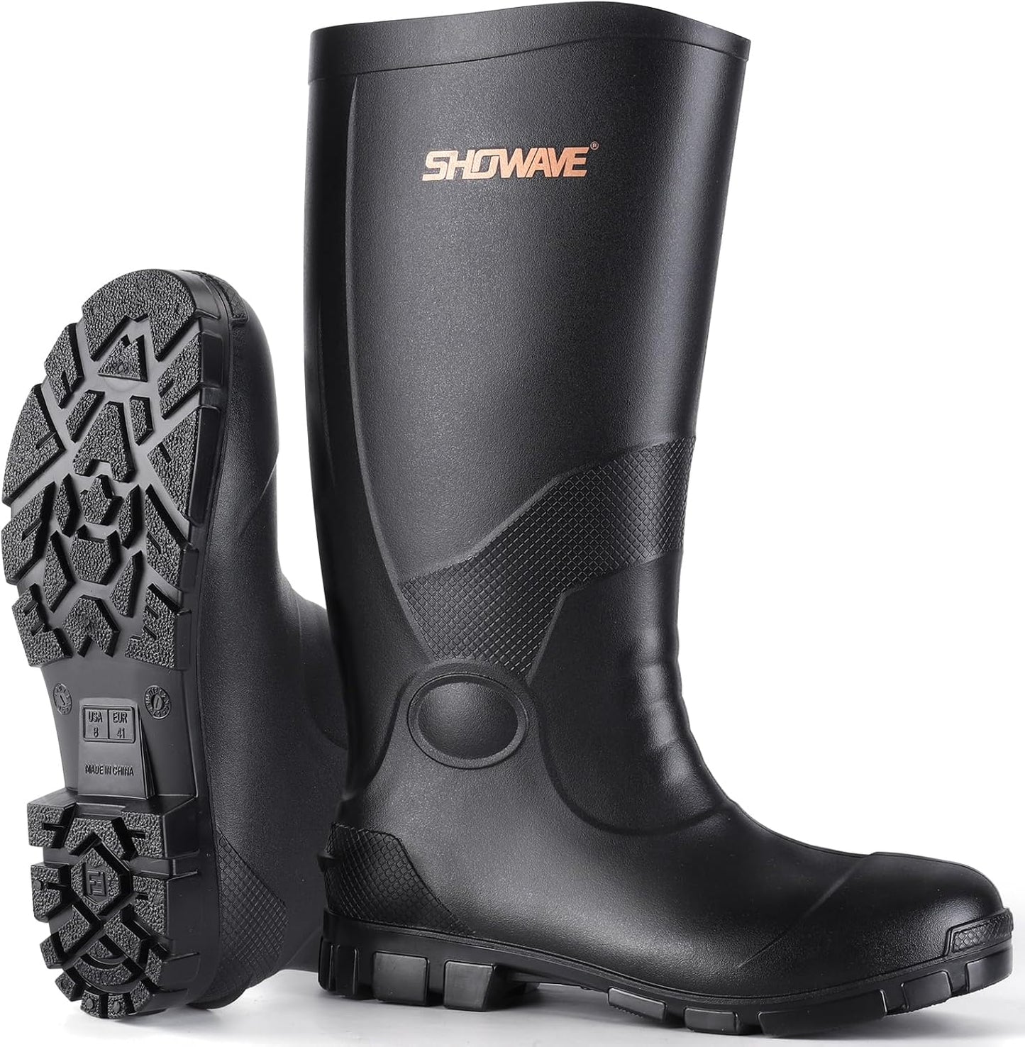 Showave Men's Rain Boots Lightweight Waterproof Rubber Work Boots