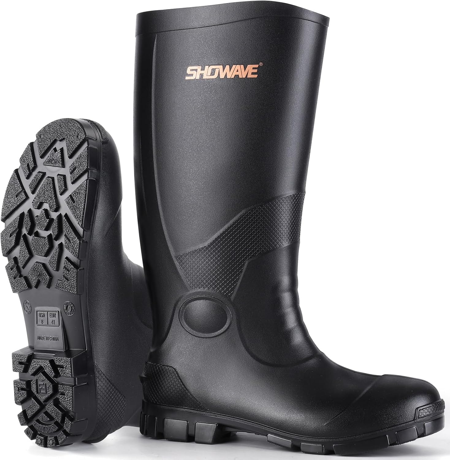 Showave Men's Rain Boots Lightweight Waterproof Rubber Work Boots