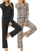 Ekouaer Womens 2 Pack Pajama Sets - Soft V Neck Loungewear Set