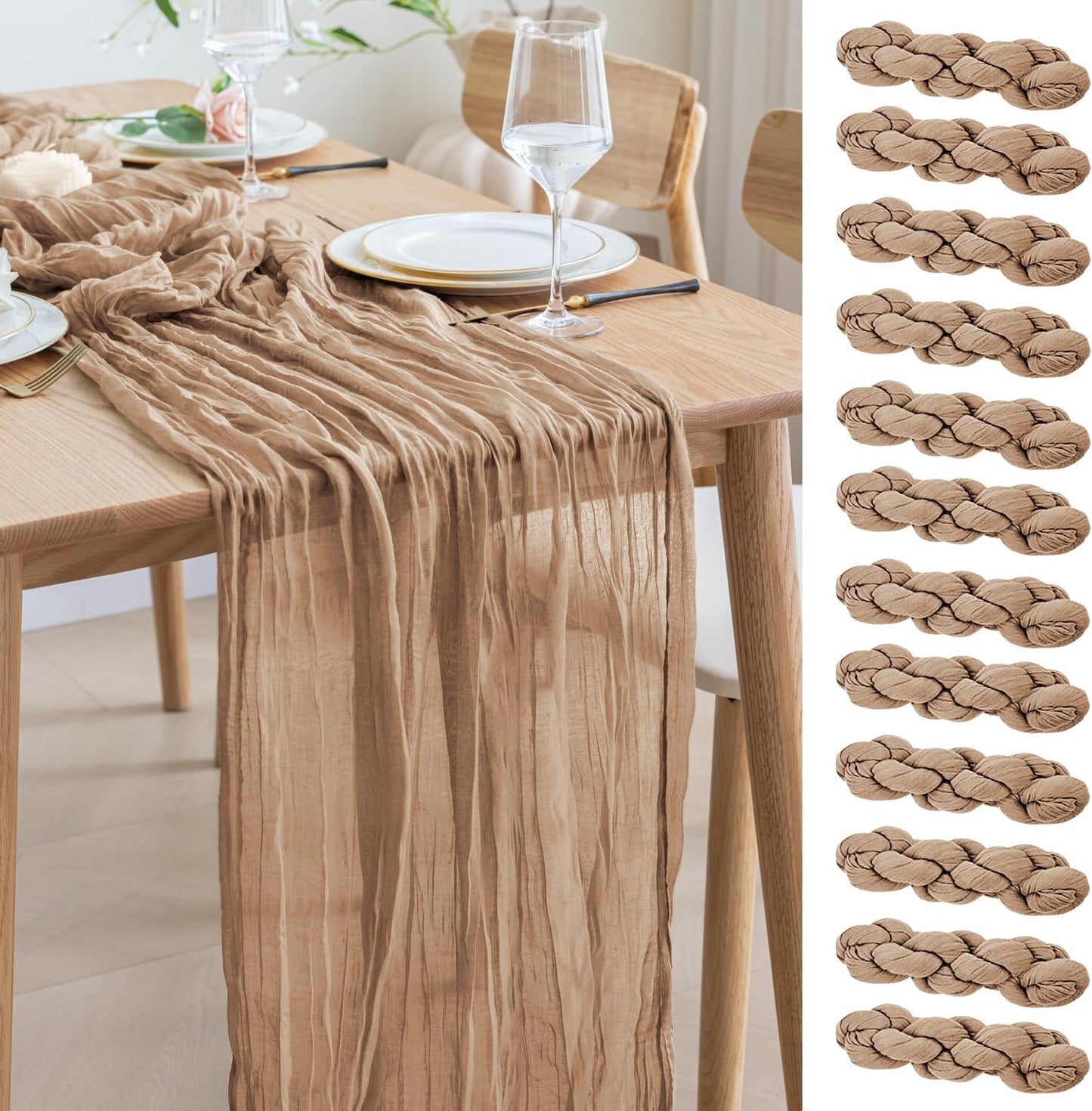 12pcs Cheesecloth Table Runner 120in Long for Elegant Decor