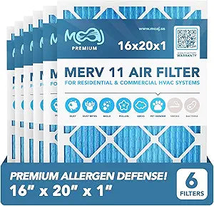 16x20x1 MERV 11 Air Filter 6-Pack for Cleaner Air Quality