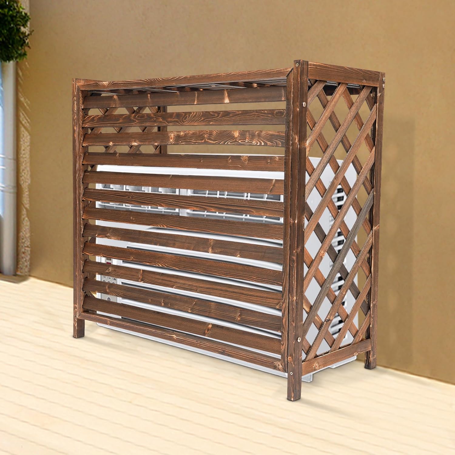 Rustic Wood AC Cover & Planter for Outdoor Privacy