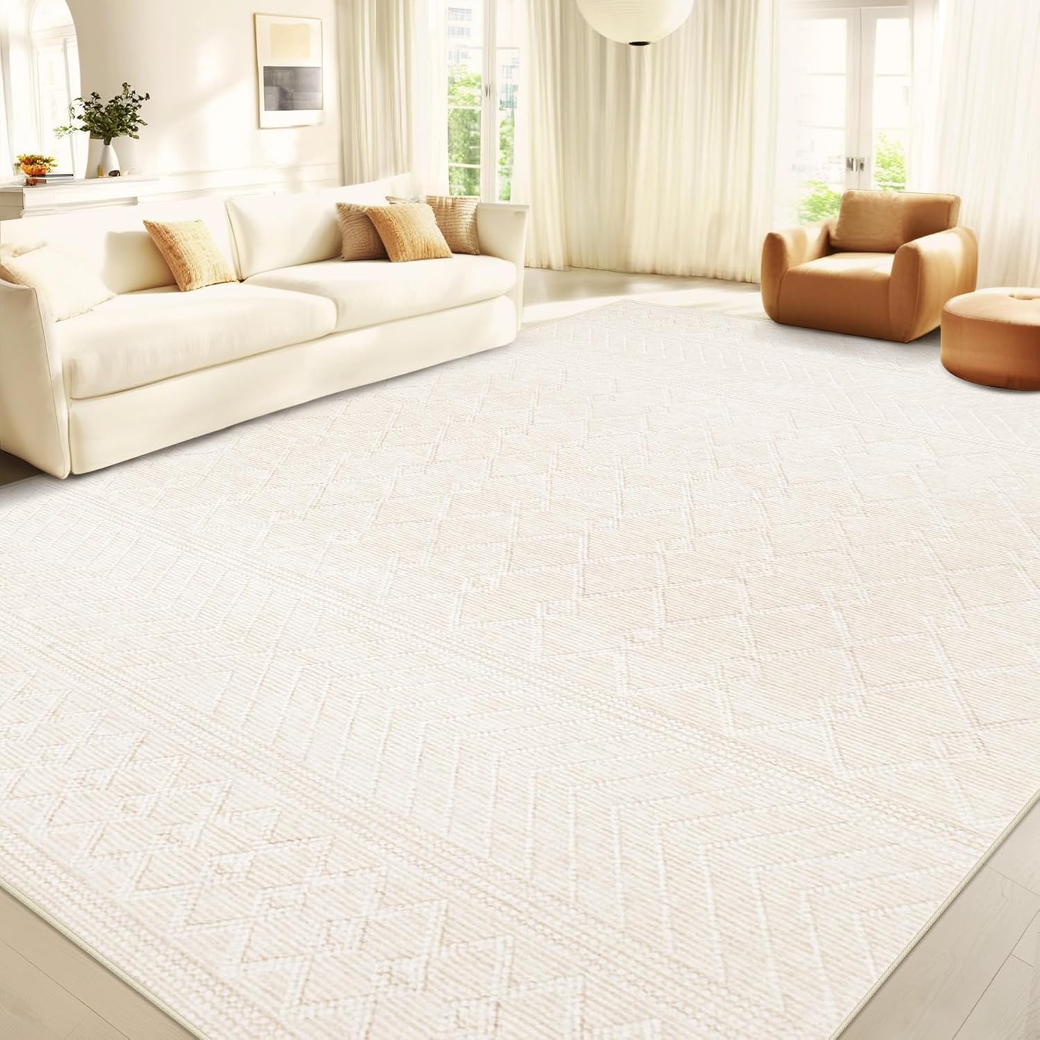 9x12 Area Rug Living Room: Washable Boho Geometric Design