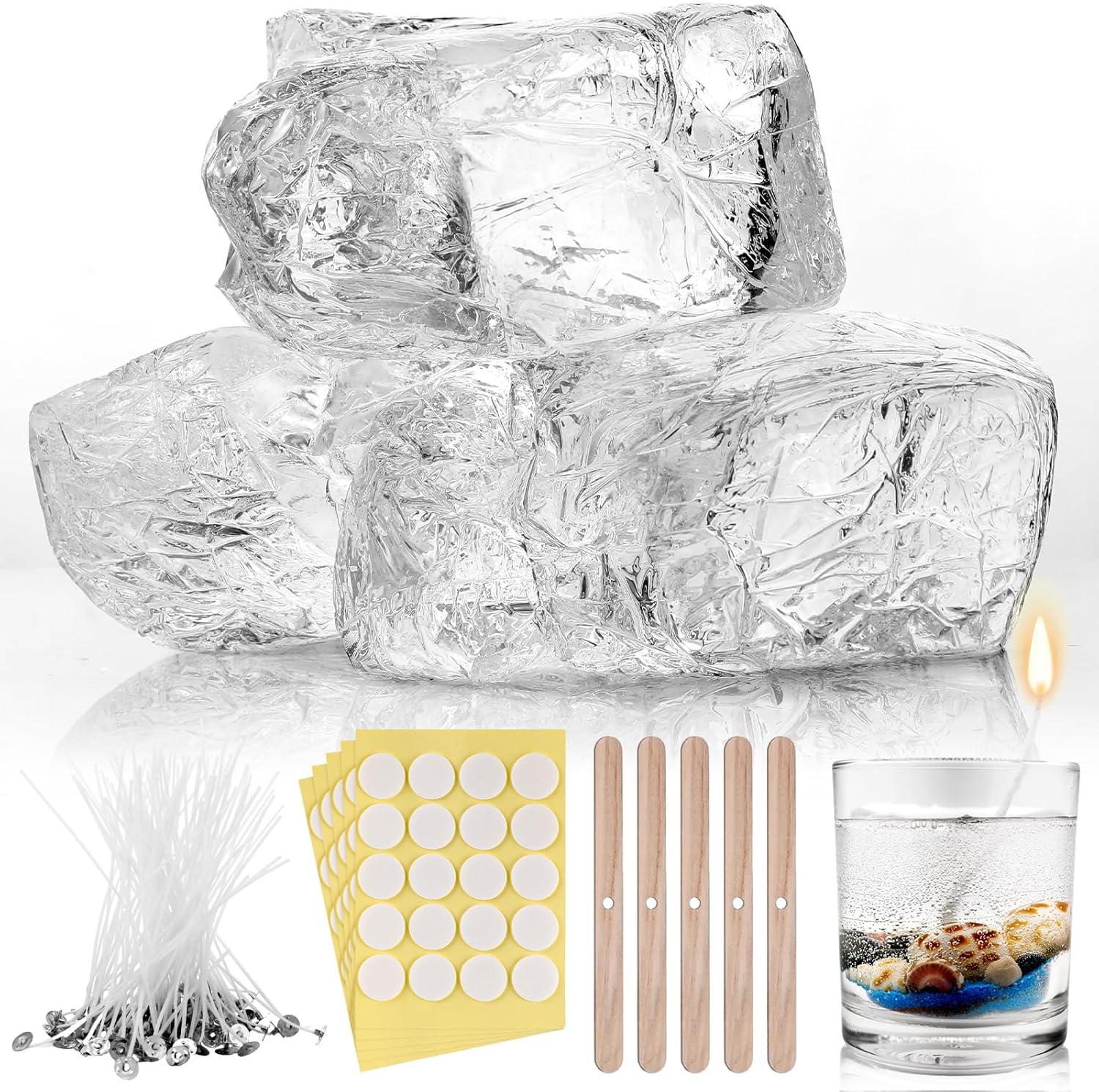 Clear Jelly Candle Wax for DIY Projects with Wicks and Stickers