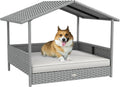 Rattan Dog Bed 31.5in with Canopy - Silver Wicker Outdoor Retreat