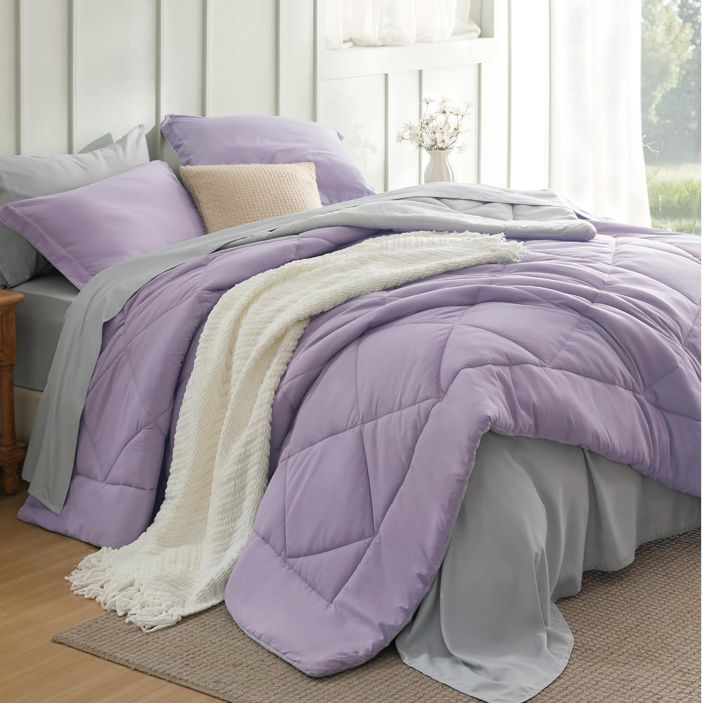 Bedsure Queen Comforter Set - 7 Piece Reversible Bedding Set