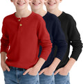 Boy's Henley Long Sleeve Waffle Thermal Shirts 3-Pack - Warm