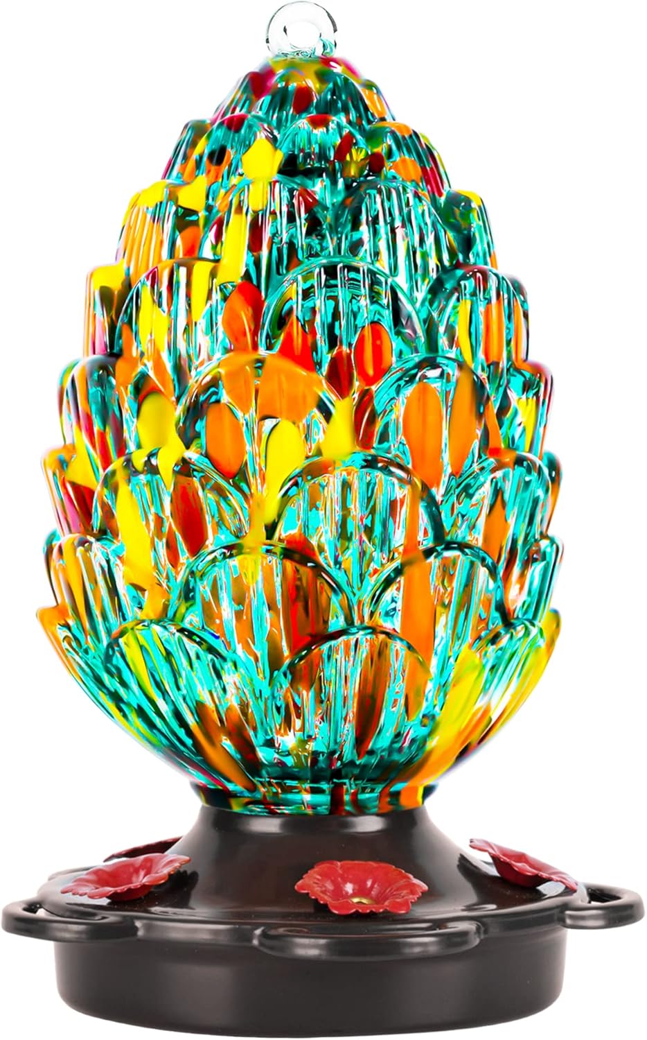 Hand Blown Glass Hummingbird Feeder for Outdoor Gardens