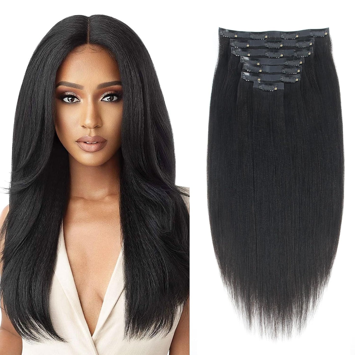 Seamless Clip in Hair Extensions for Natural Yaki Straight Look