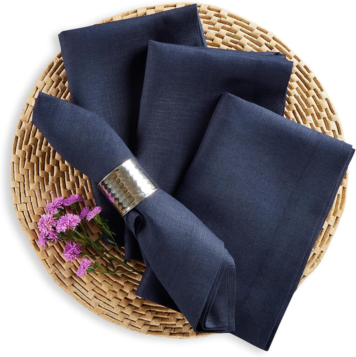 Navy Blue Linen Napkins Set of 4 for Thanksgiving and Holidays