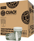 CIAO! 12oz Paper Hot Cup Rooted Olive Print - Case of 1,000