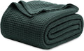 100% Cotton Waffle Blanket Queen Size Dark Green - Soft Breathable