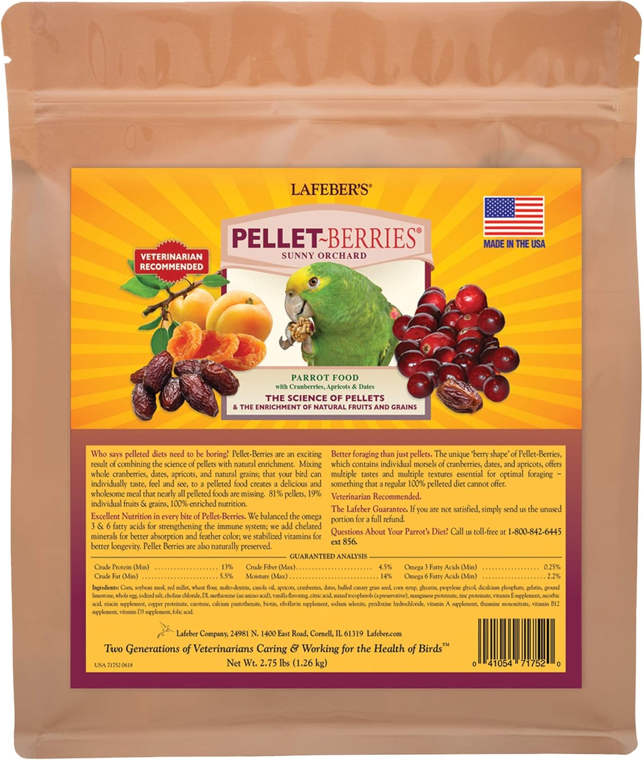 LAFEBER'S Pellet-Berries Pet Bird Food for Parrots, 2.75 lb