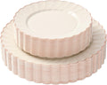 Scalloped Ivory Plates with Rose Gold Trim - Heavyweight 60pc