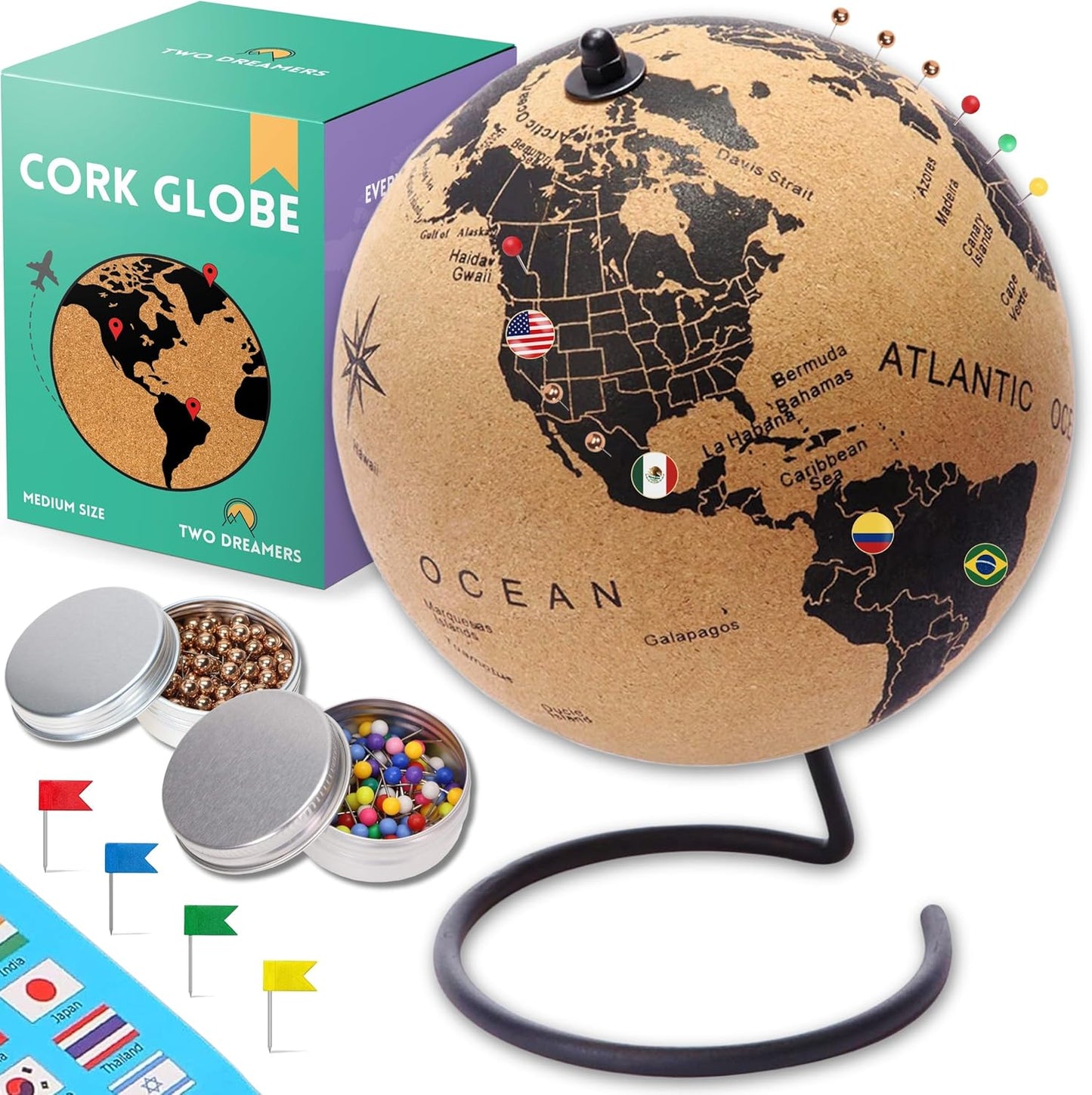 Medium Cork Globe for Travel Mapping with Unique Push Pins