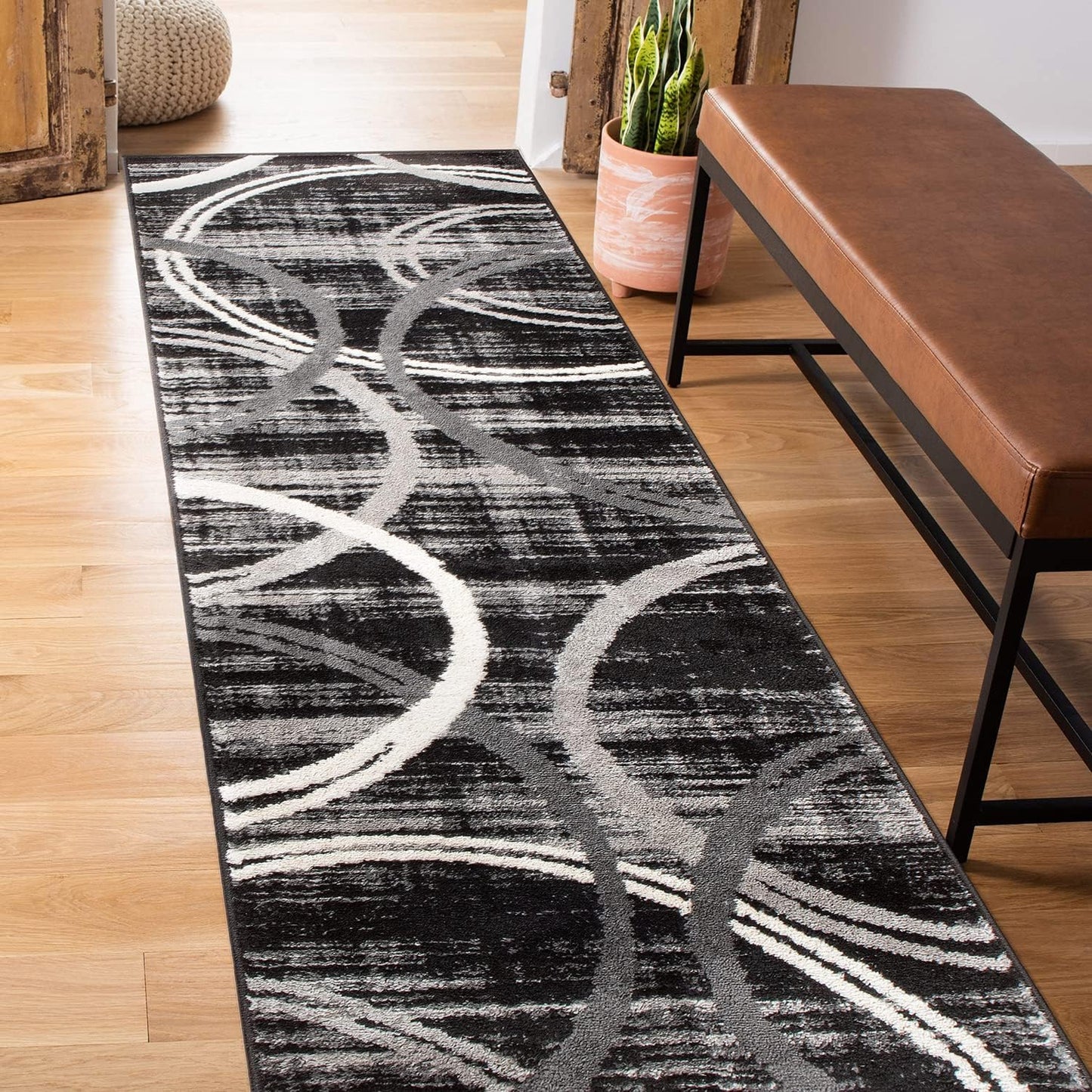 Rugshop Modern Wavy Circles Design Runner Rug for Hallway