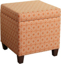 Upholstered Storage Cube Ottoman with Hinged Lid - Orange Geometric