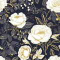 Vintage White Gold Floral Peel and Stick Wallpaper Dark Blue Leaf