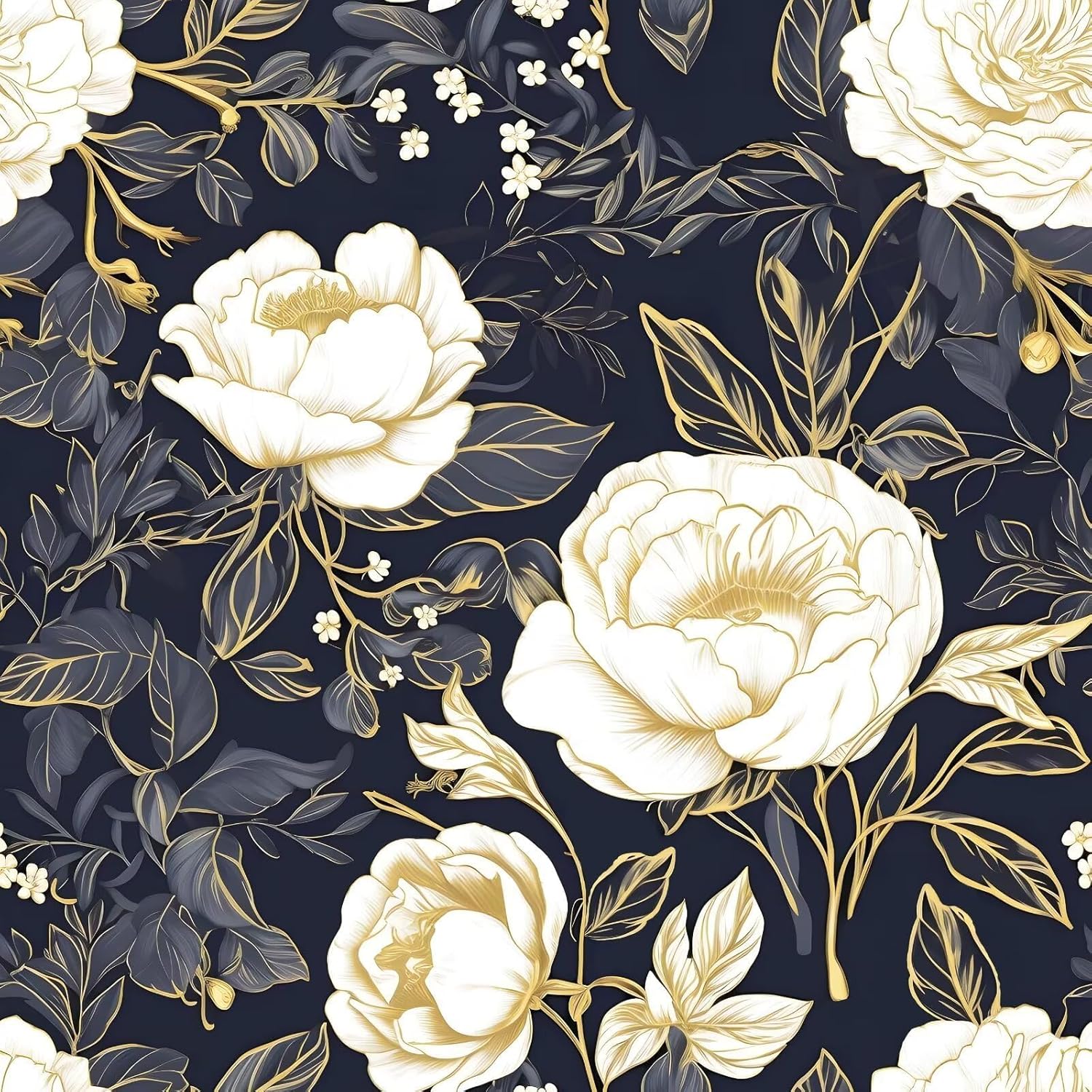 Vintage White Gold Floral Wallpaper Peel and Stick for Home Decor