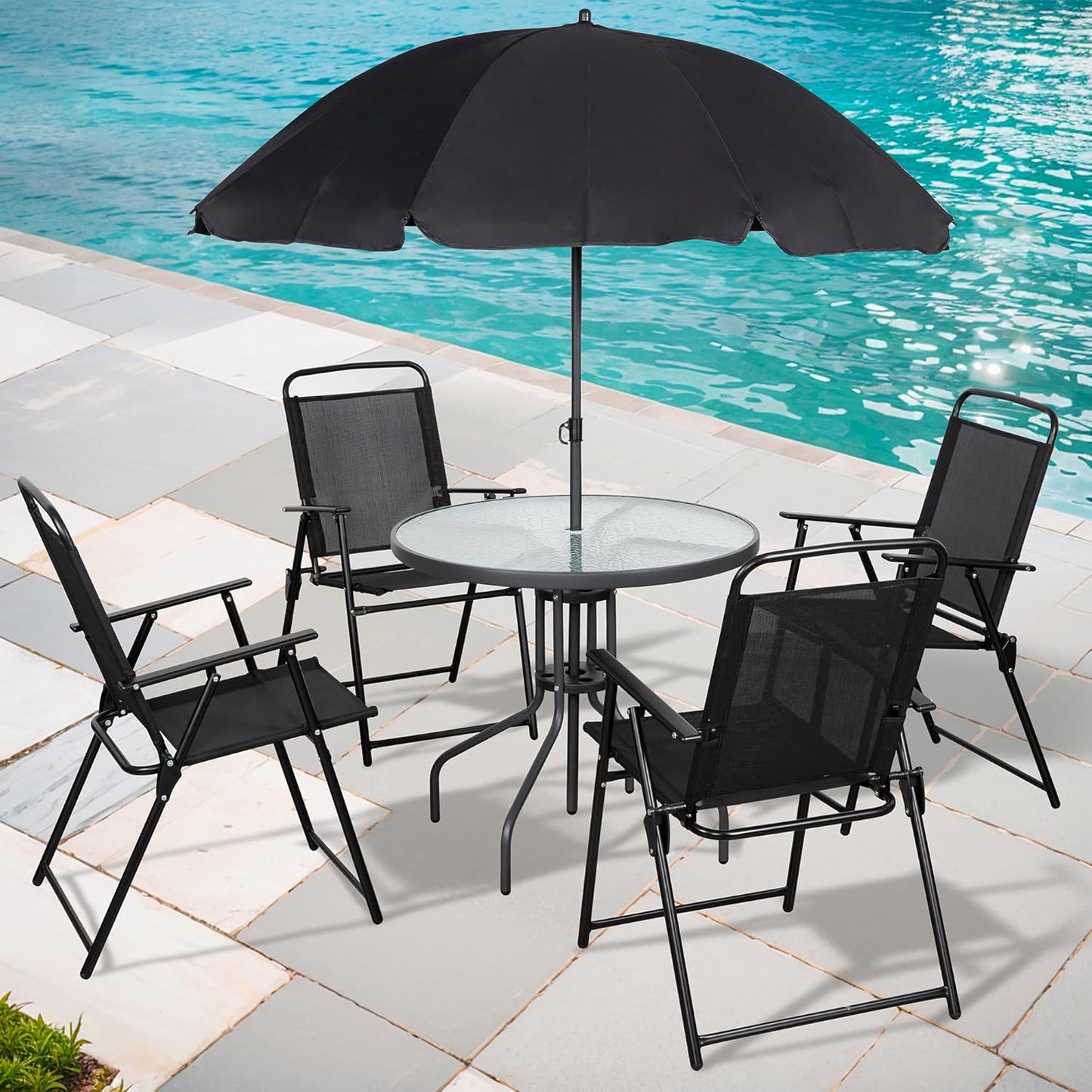 Shintenchi 6 Piece Patio Dining Set with Umbrella for Outdoors