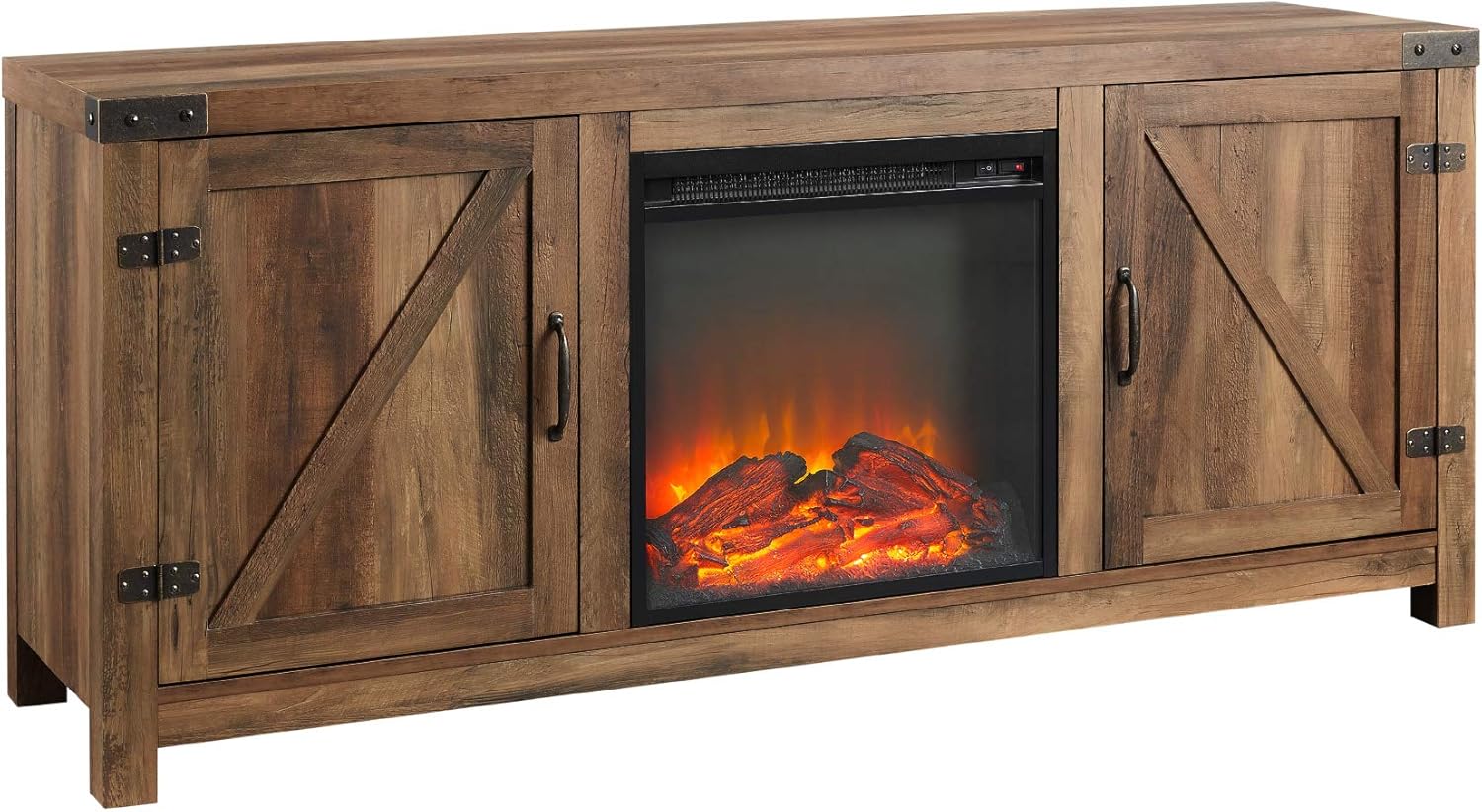 Modern Farmhouse Fireplace TV Stand, Rustic Oak, 65 TV