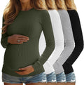 4 Pack Womens Maternity Ribbed Long Sleeve Tops - Stretchy Basic Set
