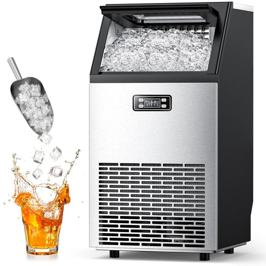100lbs/24H Stainless Steel Ice Maker - Self-Cleaning, 33lbs Storage, Antarctic Star