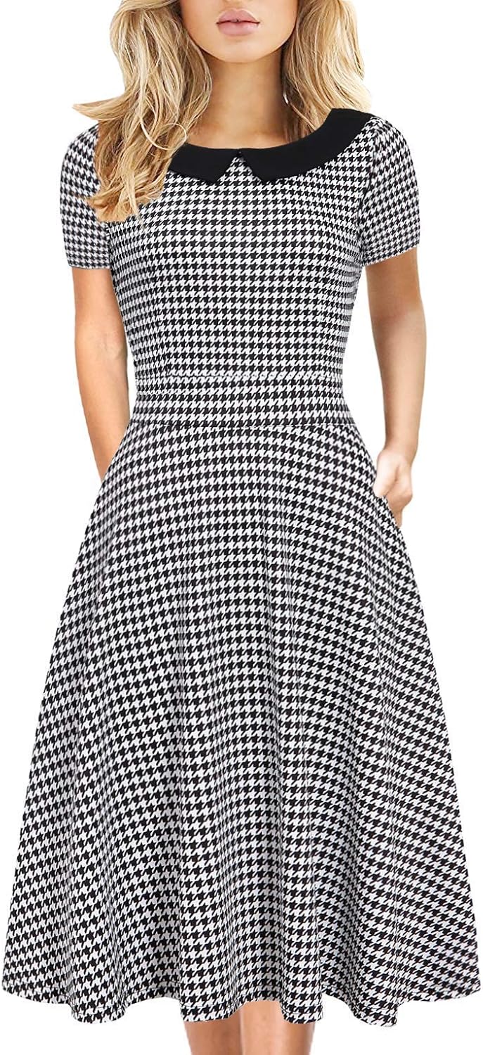 Elegant Vintage Floral Print A-Line Dress with Pockets