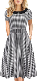 Women's Elegant Vintage Cotton Floral A-Line Dress with Peter Pan