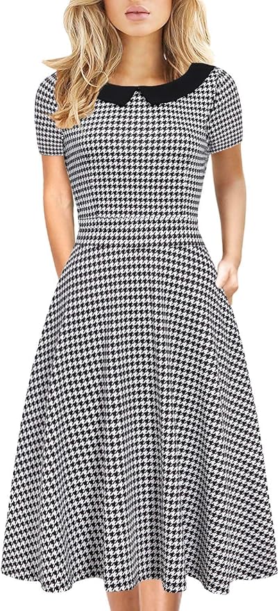 Women's Elegant Vintage Cotton Floral Print A-Line Dress with Pockets