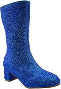 Girl's Rhinestone Knee High Chunky Low Heel Boots - Sparkle Style