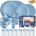 Wheat Straw Dinnerware Set 64-Piece Blue - Unbreakable Everyday Set