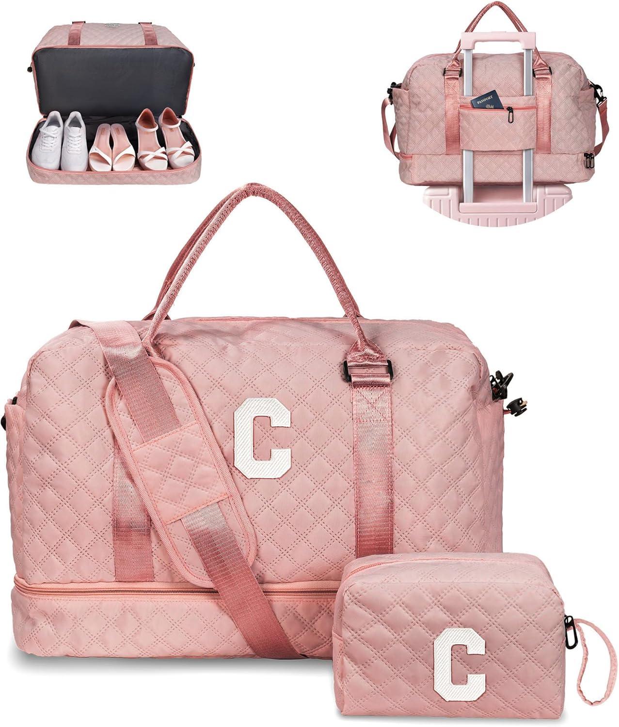 Personalized Initial Duffle Bag with Shoe Compartment for Women