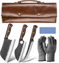 Outdoor Butcher Knife Set with Bag & Gloves & Whetstone - Durable Edge