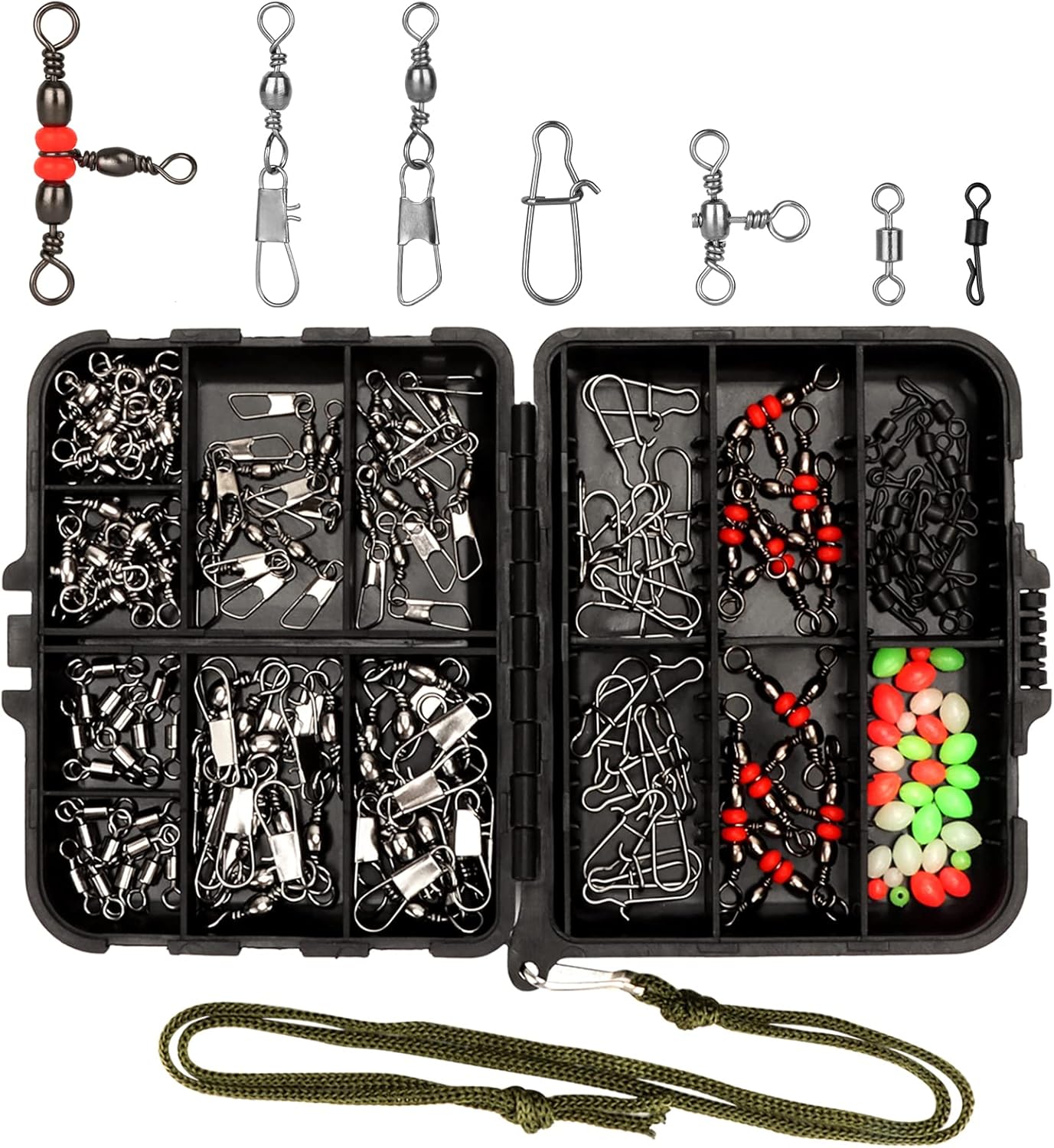 Realure 160 Pcs Fishing Swivel Kit | Premium Swivels & Luminous Beads