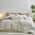 Full Striped Duvet Cover Set 80x90 White Sage Green - Washed Cotton