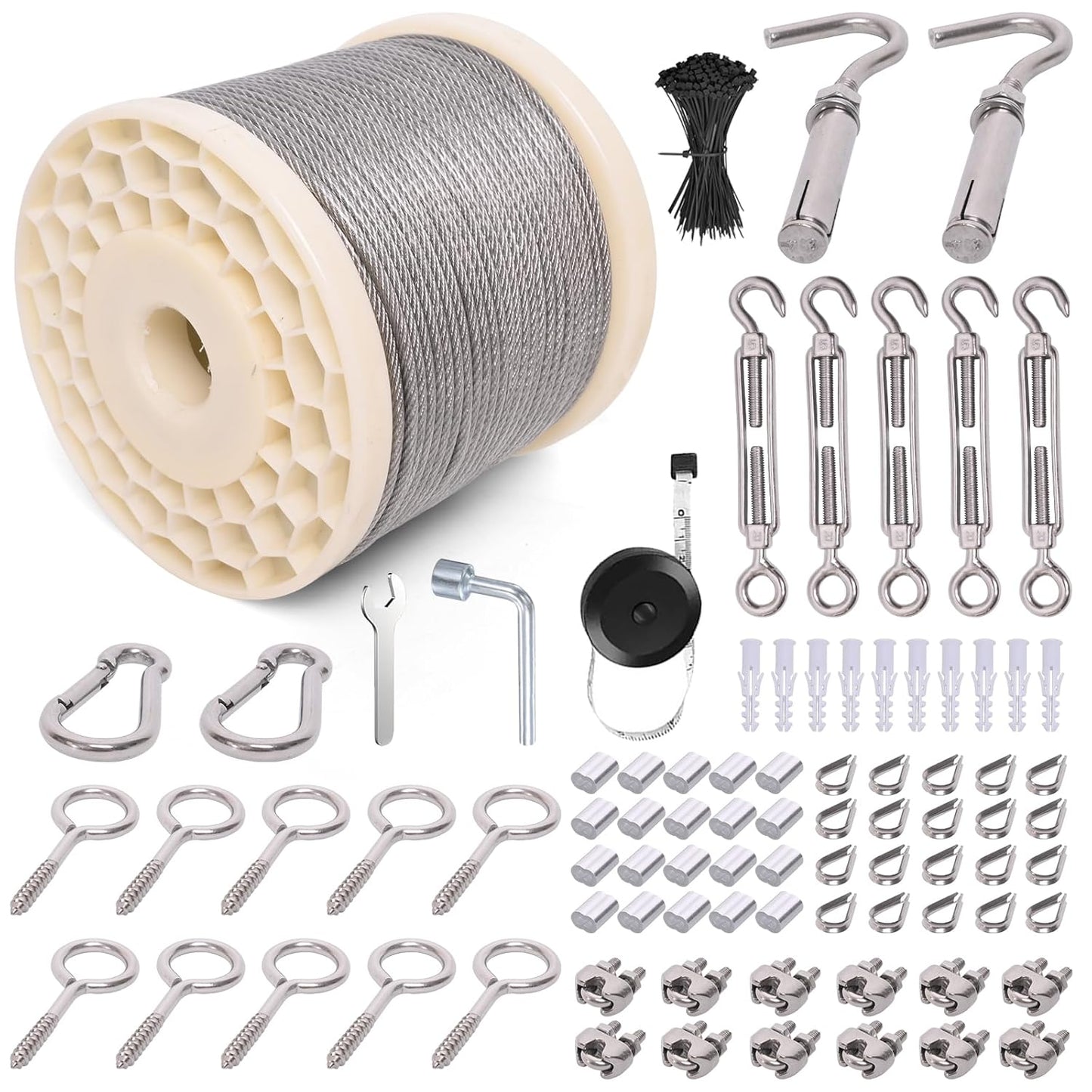250FT 1/8 Wire Rope Kit for Outdoor String Light Hanging