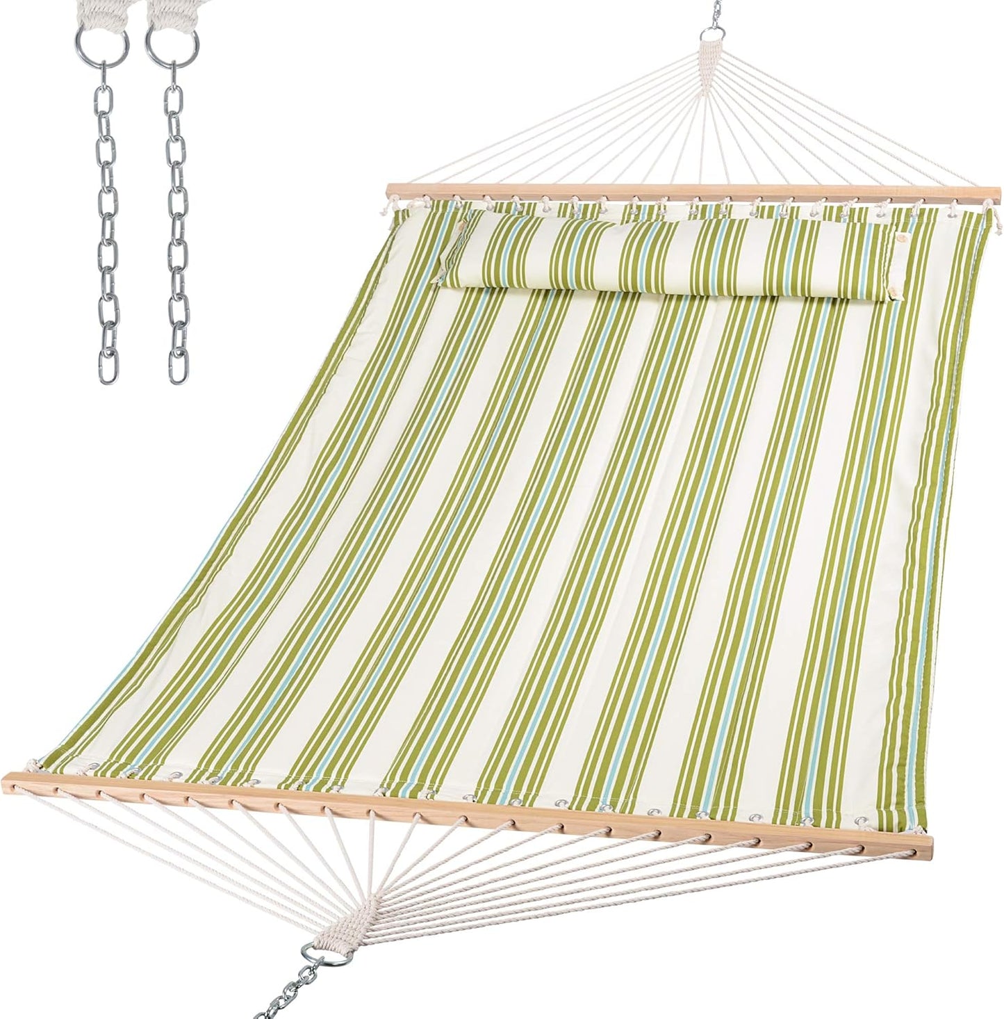 SUNCREAT Heavy Duty Double Hammock for Trees - Green&Beige