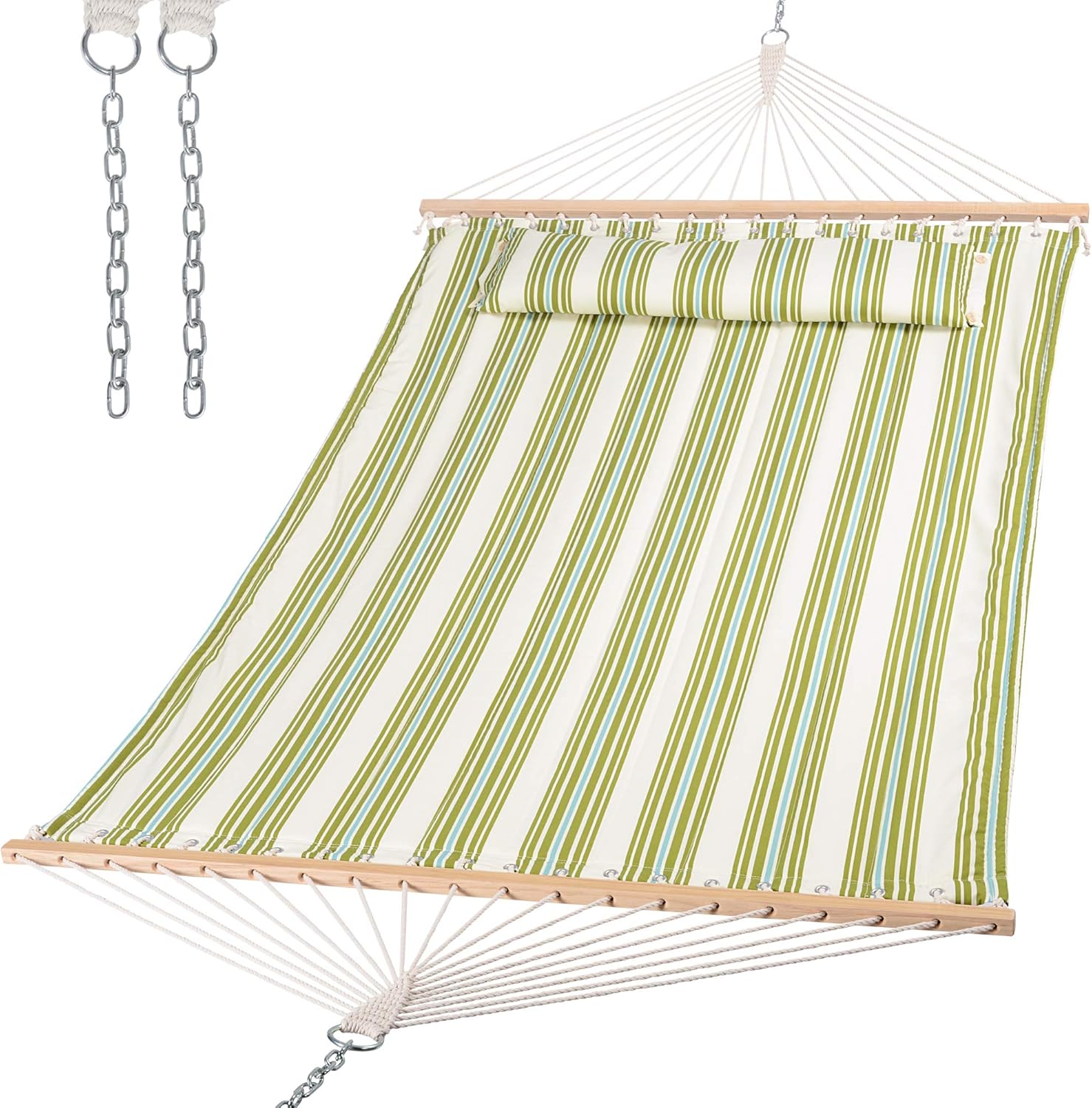 SUNCREAT Heavy Duty Double Hammock for Trees - Green&Beige