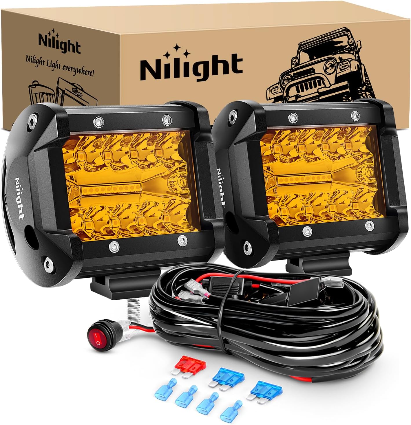 Nilight 4Inch Amber Led Pods for Offroad Pickup Trucks and SUVs