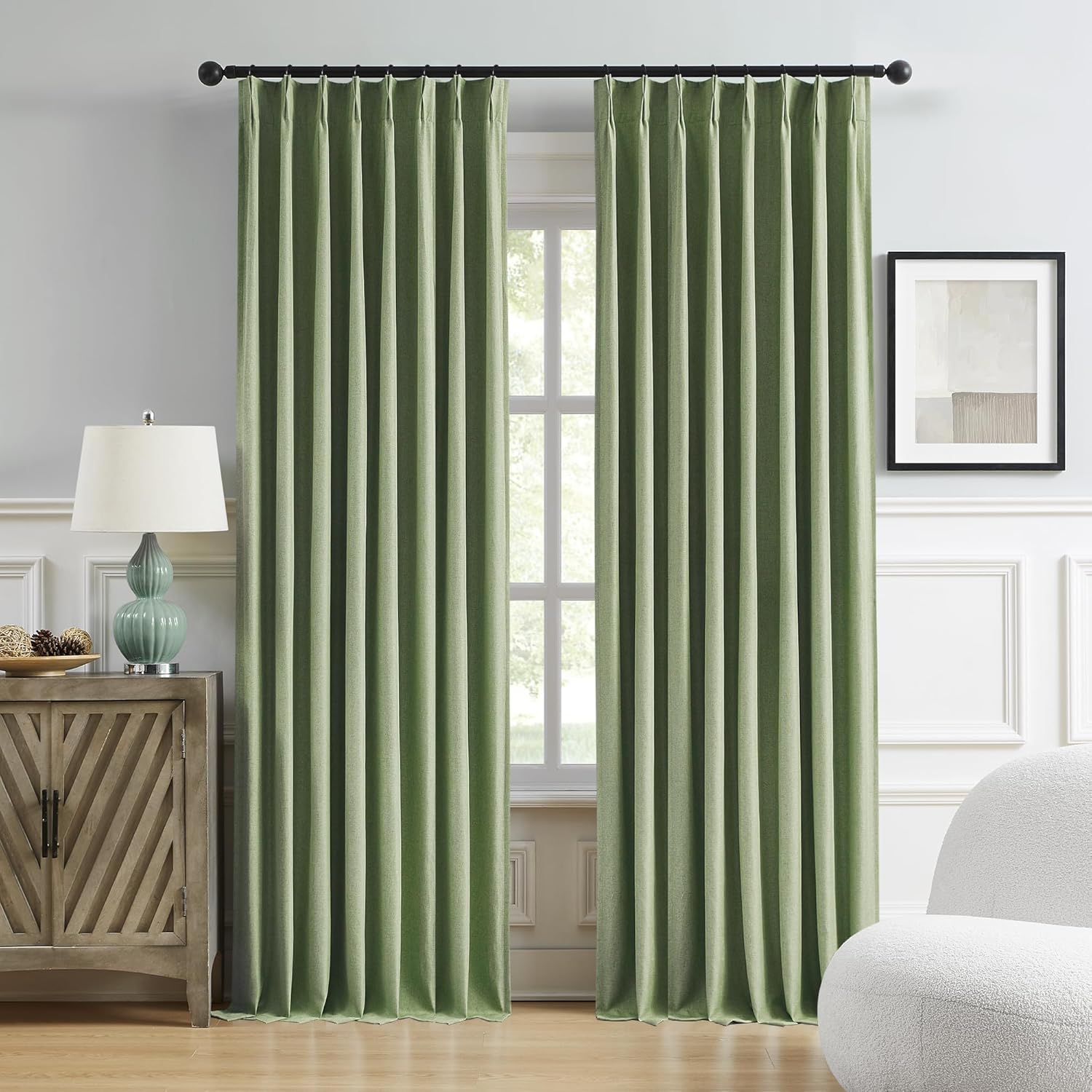 DUALIFE Sage Green Pinch Pleated Blackout Curtains for Elegance