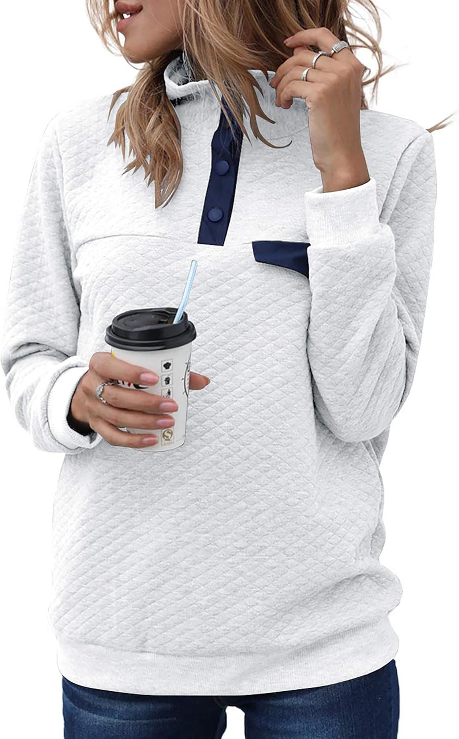 Stylish Quilted Pattern Lightweight Zipper Sweatshirt for Women