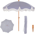 7ft Beach Umbrella with Fringe & Sand Anchor - Portable UPF 50