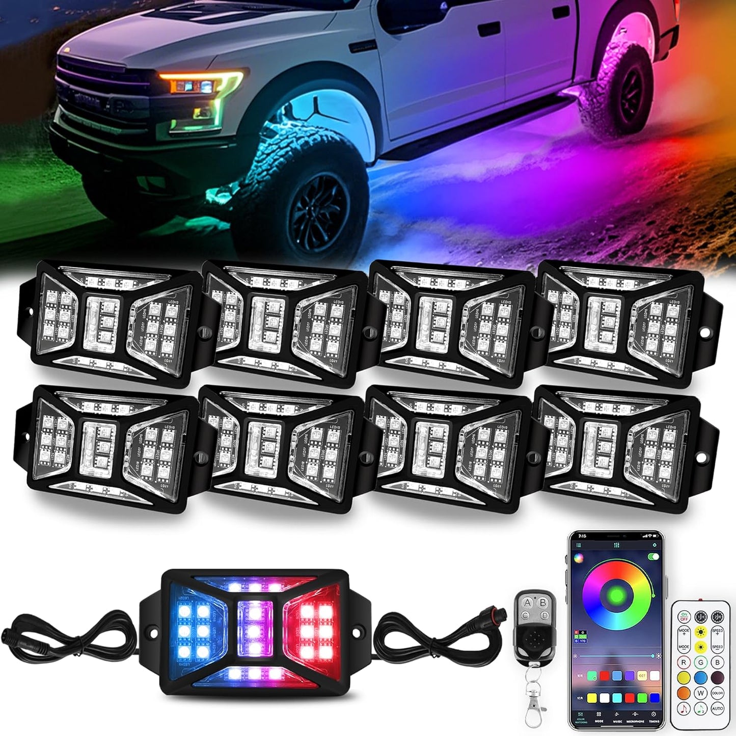 Brighter RGB Rock Lights with App Control for Trucks and UTVs