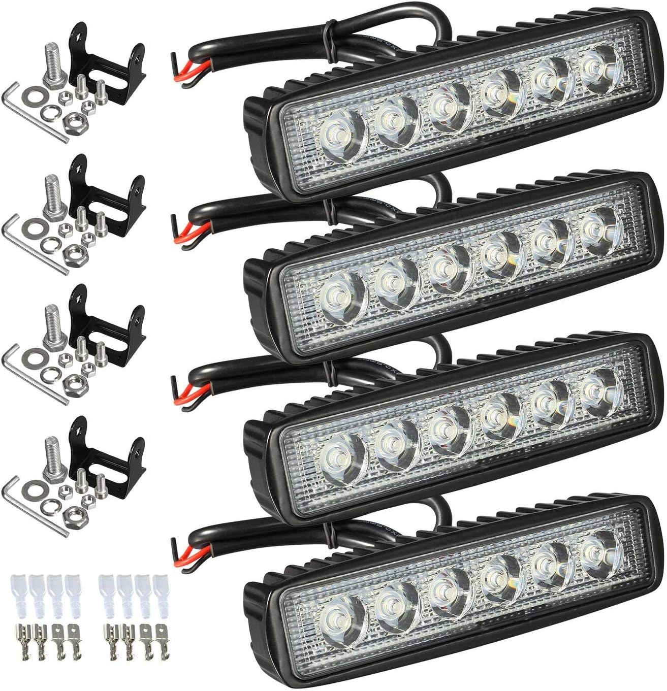 4PCS 6in LED Light Bar 72W 6500K Super Bright Waterproof Lights